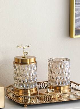 极速北欧b水晶玻璃摆件客厅桌面纸巾盒收纳托盘轻奢家居样板间软