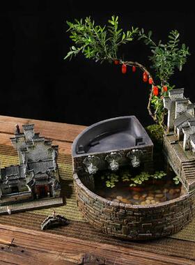 极速办公室桌面微景观创意鱼缸流水摆件循环水电视柜旁Y边绿植开