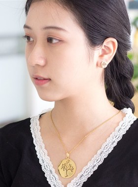 新品acier inoxydable bijouxx Round Big ree Pattern Pendant N