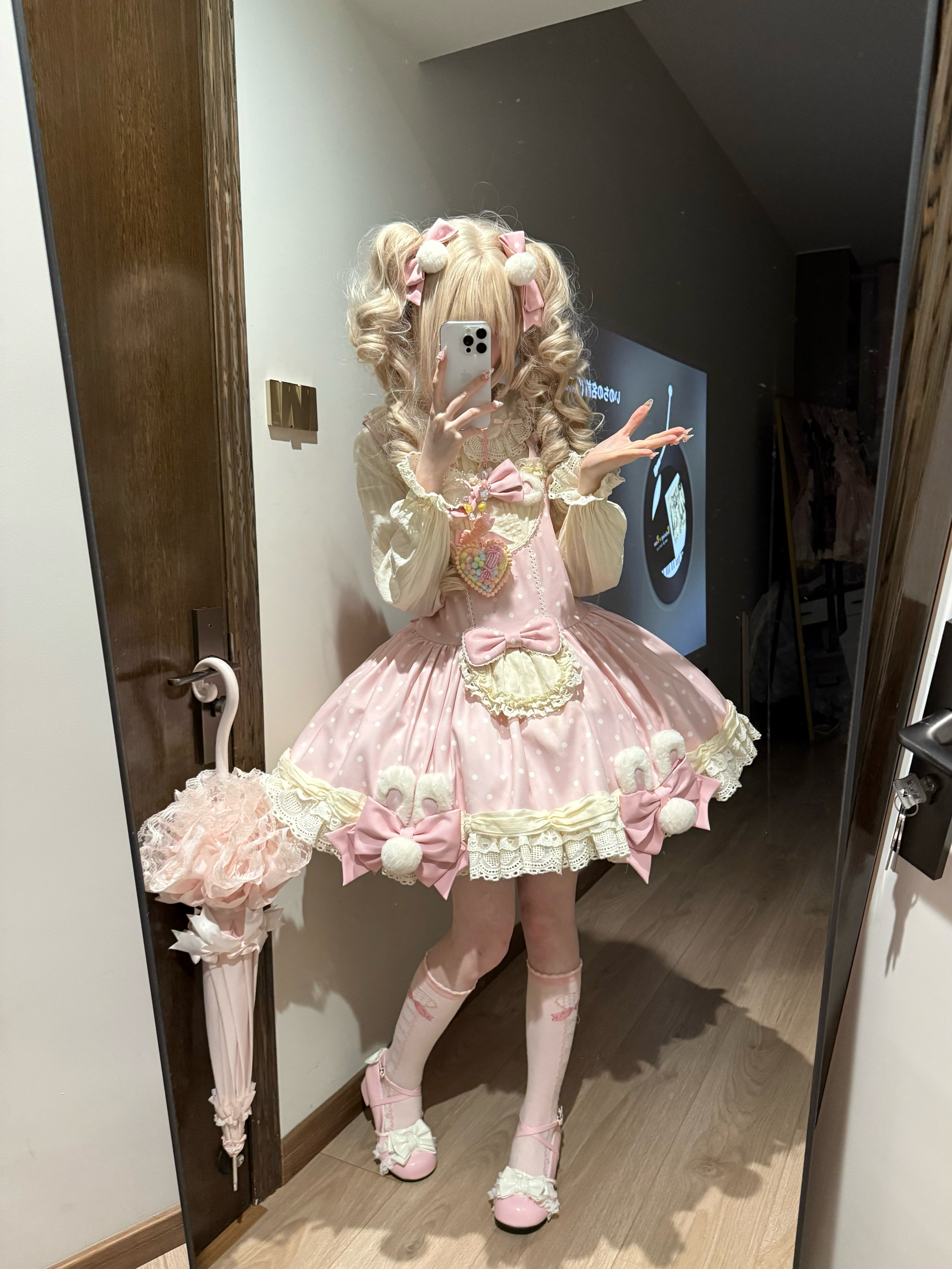 现货/小兔雪球-原创纯色Lolita小个子可爱粉色背带doll感蕾丝,淘宝优惠券,粉丝福利购,淘宝优惠卷