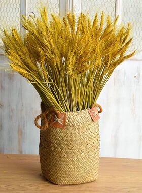 海草编织手提花篮藤编插花干花提包田园手工花盆竹编客厅摆件装饰