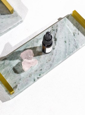 轻奢样板间客厅餐厅香薰托盘铜把手丹东绿天然大理石装饰托盘