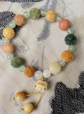 菩提山茶花手串有钱花财神莲花白玉菩提根平安多宝手链女文玩佛珠