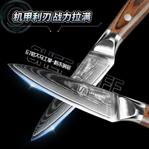 朗马67层大马士革水果刀家用切水果刀便捷切肉小刀SG粉末钢黄金木 - 图0