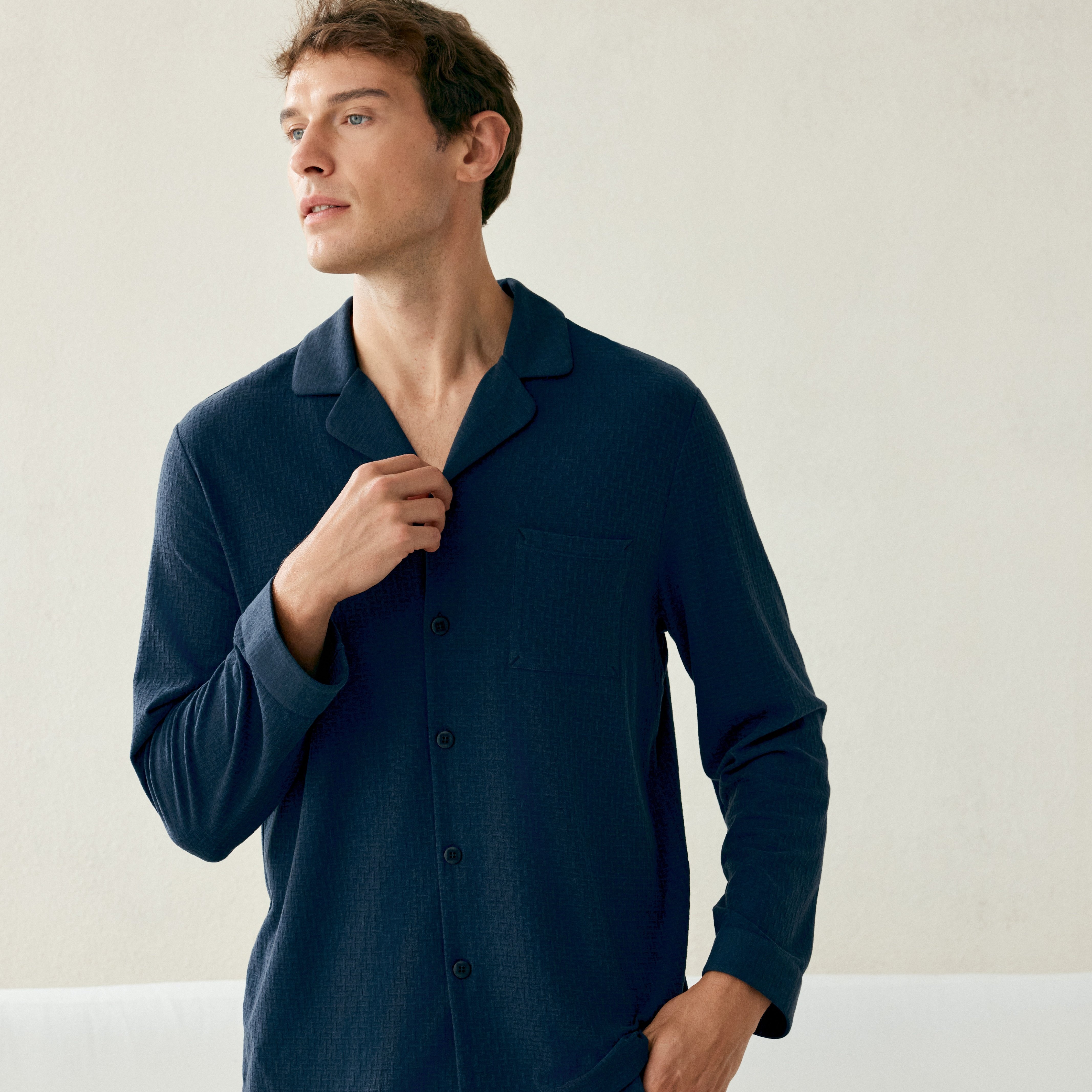 郁凡诗25新款睡衣男秋冬翻领开衫简约休闲家居服纯色长袖长裤套装,淘宝优惠券,粉丝福利购,淘宝优惠卷