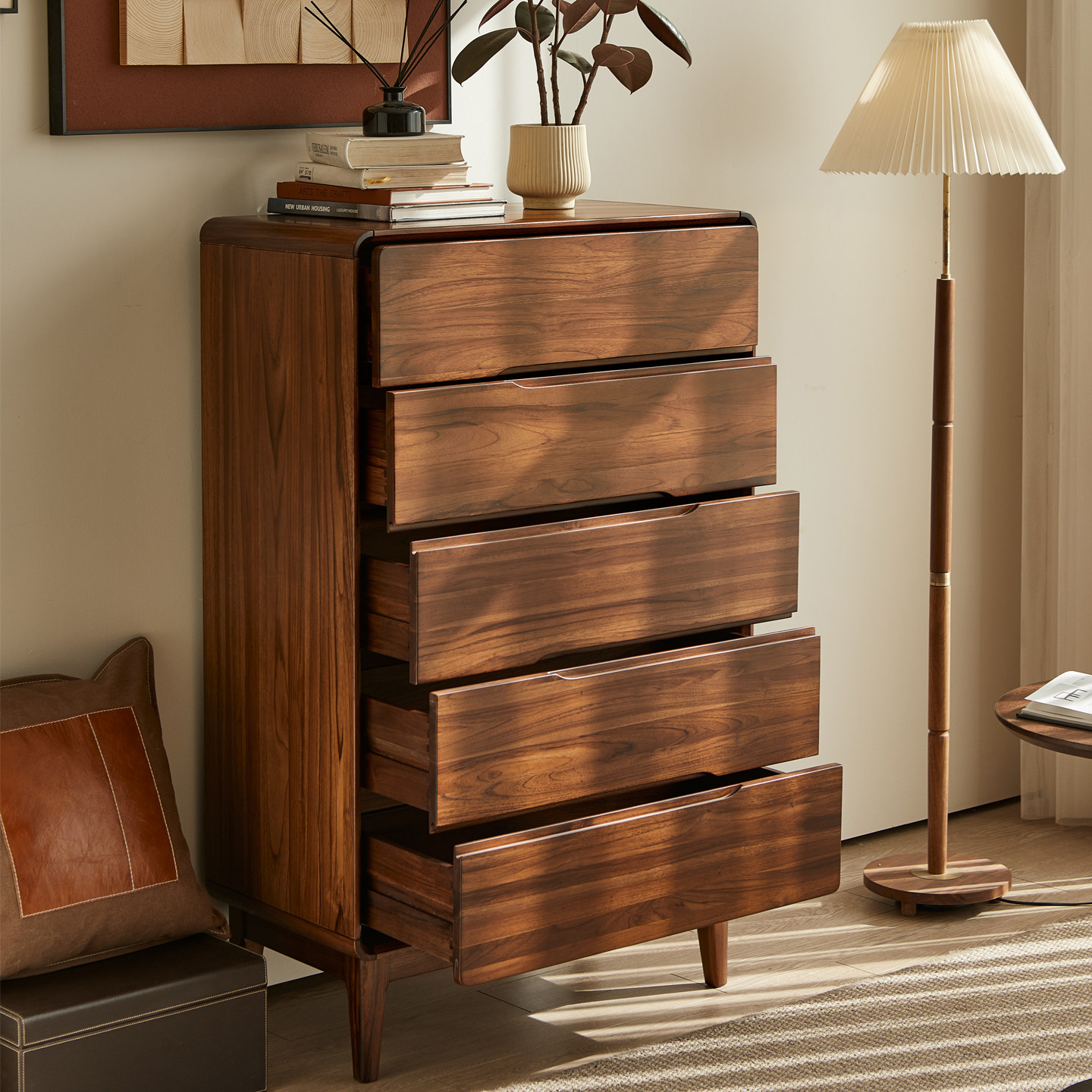 柚木全原木斗柜简约五斗柜客厅玄关柜卧室床尾储物柜北美黑胡桃,淘宝优惠券,粉丝福利购,淘宝优惠卷