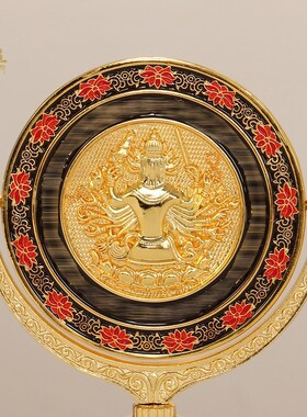 藏式准提镜宝镜密宗装饰摆件佛前家用随护身平面镜准提佛母镜礼盒