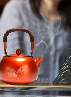 朱炳仁铜 新中式复古手工大号茶壶养生煮茶壶金玉满堂茶壶