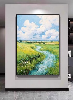 莫奈印象派绿色风景纯手绘油画抽象肌理画玄关客厅装饰画餐厅挂画