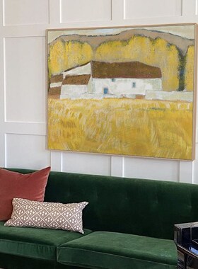 布纸有爱 法式客厅装饰画复古黄色沙发背景墙挂画田园风景双联画