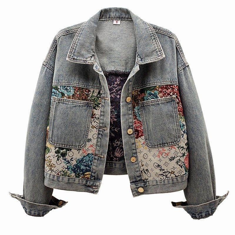 2024春季新款复古提花牛仔外套女短款百搭宽松夹克显瘦长袖上衣潮,淘宝优惠券,粉丝福利购,淘宝优惠卷
