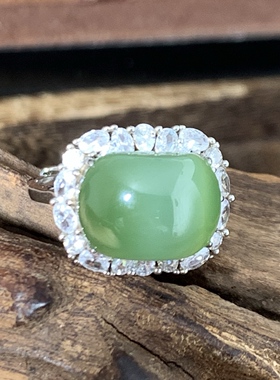 新疆和田玉碧玉珠宝猫眼碧玉戒指