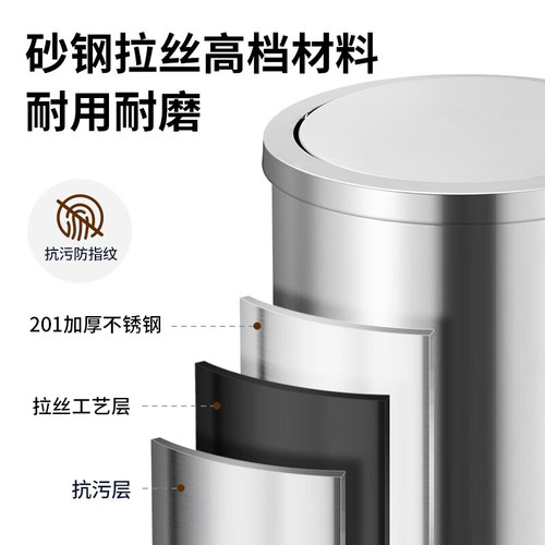 港式桶不锈钢垃圾桶商用酒店大堂立式翻盖圆形座地果皮桶商场大号 - 图1