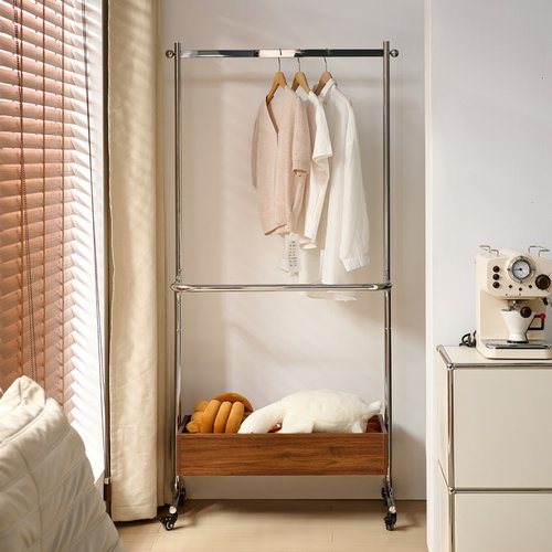 衣帽架落地卧室家用美容院中古风简易置物架室内衣服收纳架挂衣架 - 图1