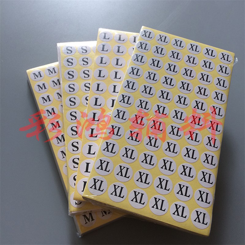 服装英文字母圆形不干胶尺码贴尺码标签尺码粒数字号码衣服标MSXL - 图0
