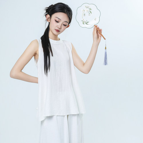 青蝶舞新款现代舞蹈练功服女古典舞新中式国风无袖阔腿裤舞蹈服 - 图3