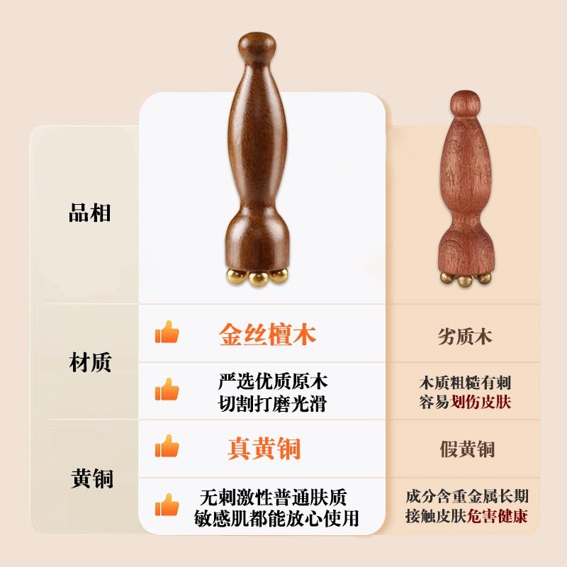 朱雀三啄面部按摩器小莲蓬实木黄铜点穴棒脸部眼部拨筋棒美容工具 - 图0
