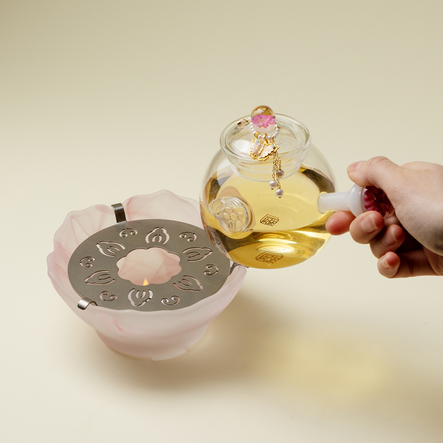 梵汝 粉彩琉璃温茶炉中式创意莲花蜡烛加热温茶器室内家用暖茶炉,淘宝优惠券,粉丝福利购,淘宝优惠卷