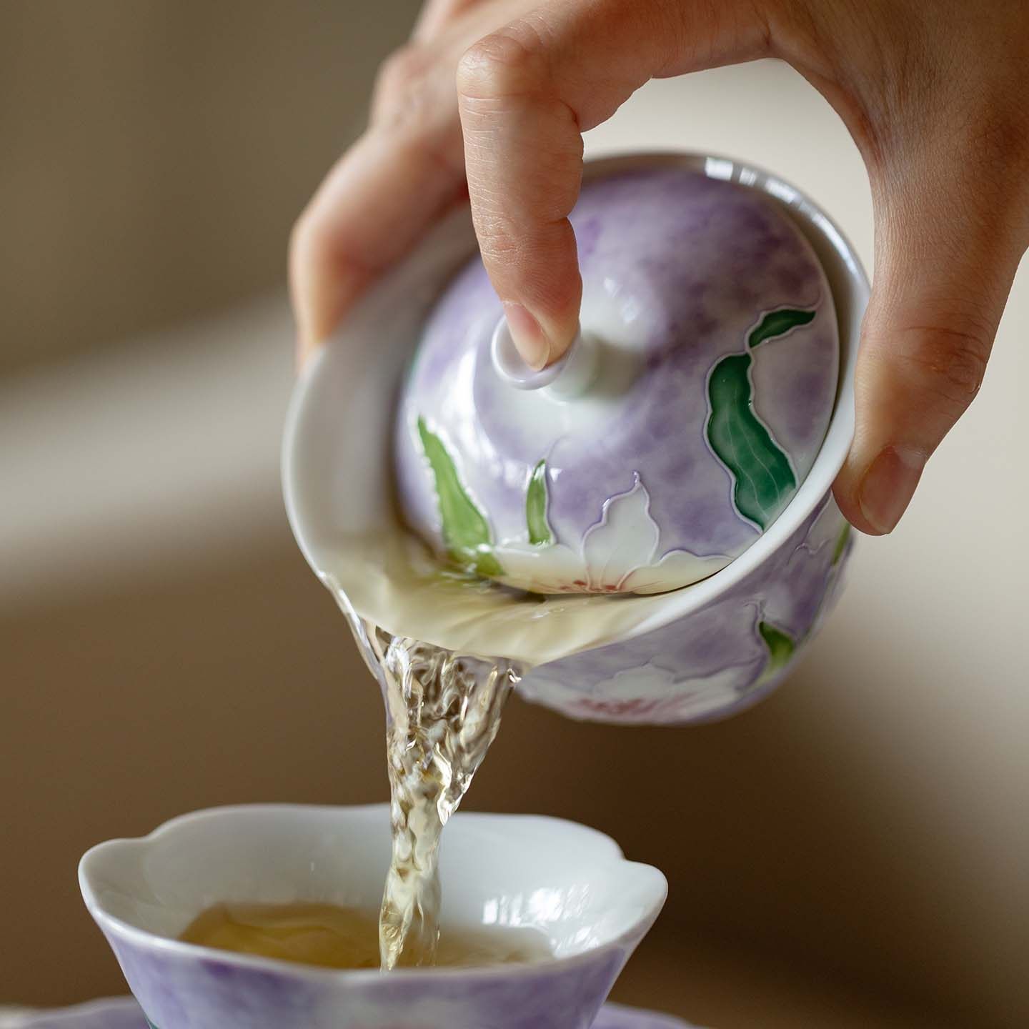 梵汝有田烧手绘百合花二才盖碗高颜值女士专用陶瓷泡茶碗功夫茶具,淘宝优惠券,粉丝福利购,淘宝优惠卷