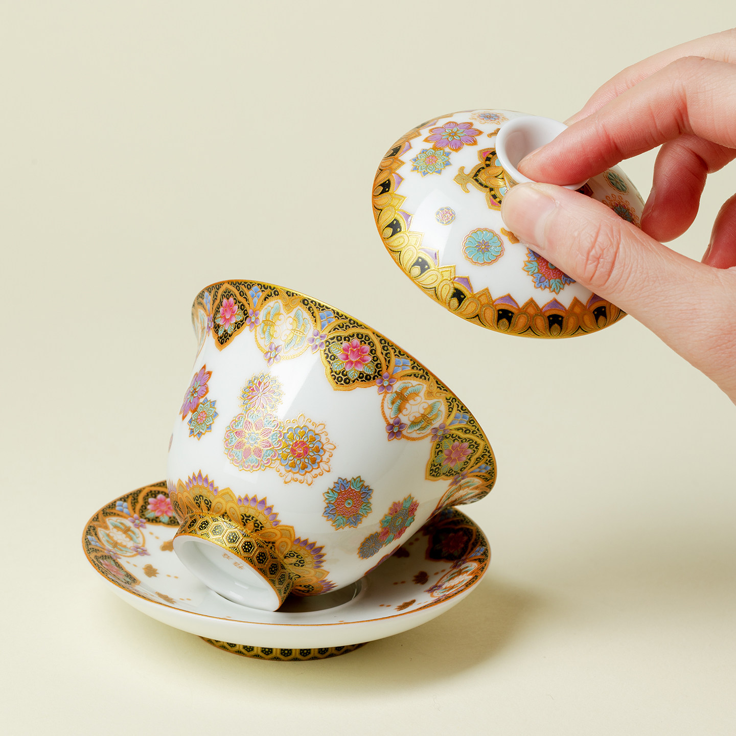 梵汝金莳绘百花宴三才盖碗高档中式陶瓷泡茶碗高档功夫茶具沏茶碗,淘宝优惠券,粉丝福利购,淘宝优惠卷