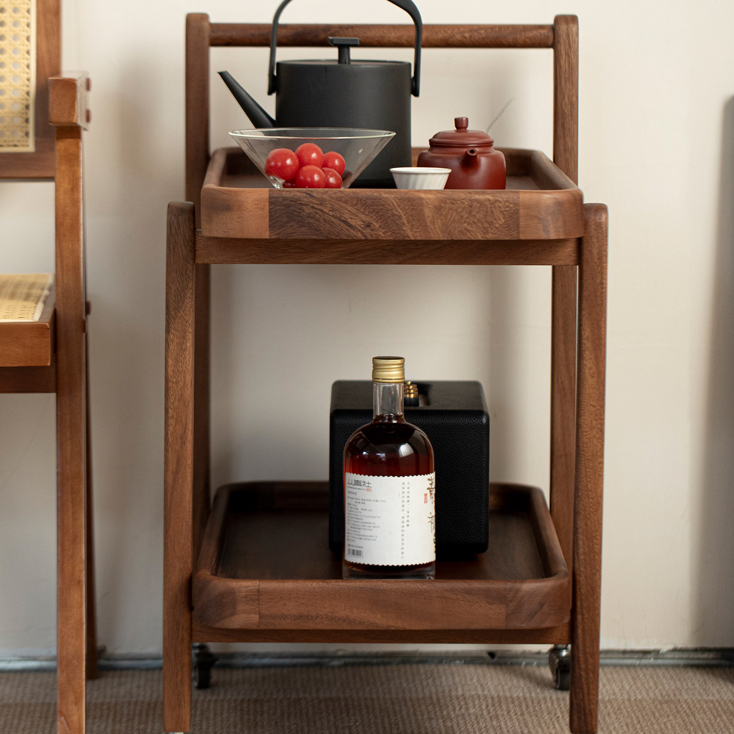 梵汝可移动桌面茶几胡桃木实木角几推车置物架家用客厅床头沙发柜,淘宝优惠券,粉丝福利购,淘宝优惠卷