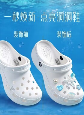 蓝色海星贝壳透闪可拆洞洞鞋扣