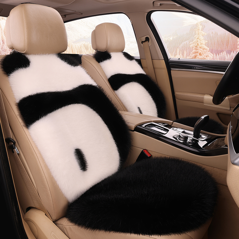 冬季汽车毛绒坐垫2025新款羊毛车垫可爱熊猫加厚保暖单片通用座套