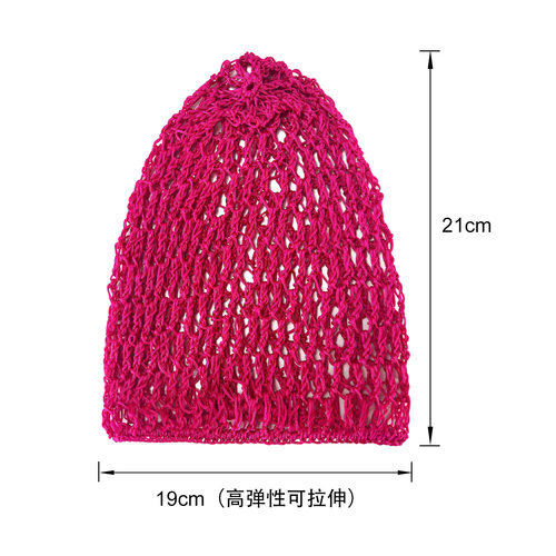 跨境手工钩编网状睡帽 下垂发网护发长网兜粗线钩织包全头大帽子 - 图0