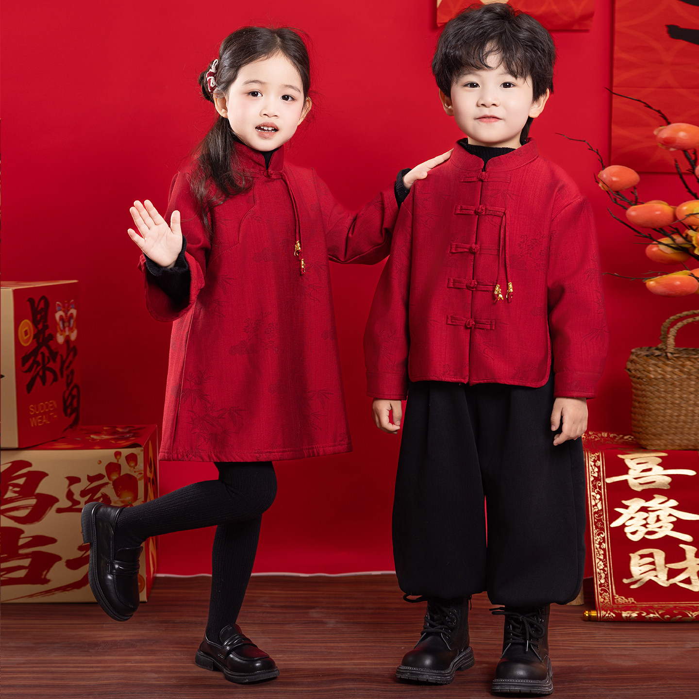 儿童拜年服男童新中式冬季套装2026新款男孩古风帅气新年衣服喜庆,淘宝优惠券,粉丝福利购,淘宝优惠卷