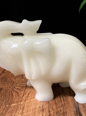 招财玉石大象摆件一对镇宅保平安酒柜玄关装饰品乔迁送礼雕刻白玉