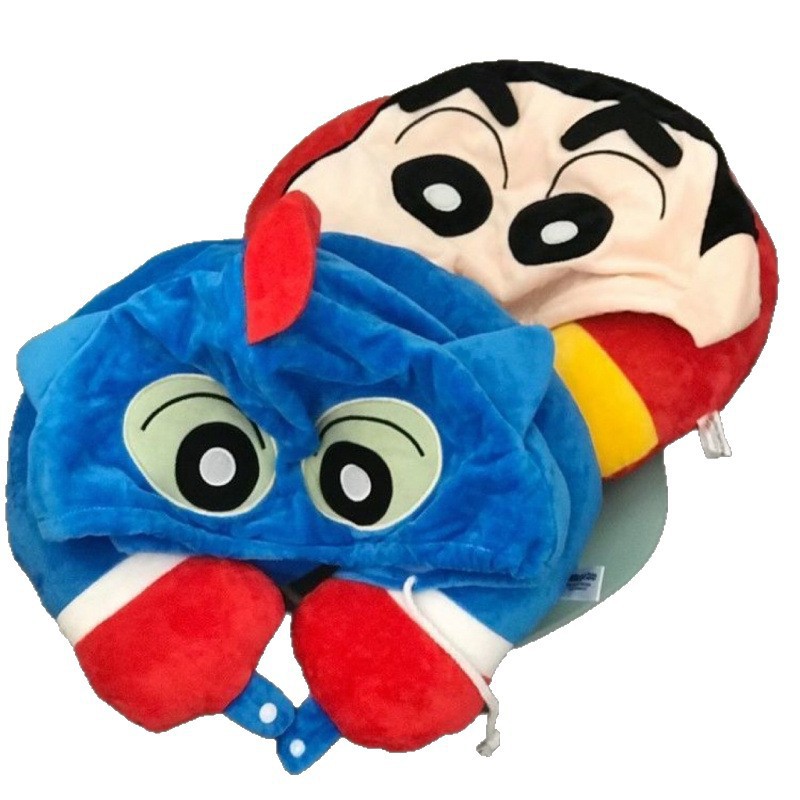 卡通小新u型枕带帽便携式午休飞机旅行枕便携舒适睡觉枕办公礼品 - 图3