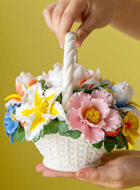 陶瓷花篮手捏瓷花高级家居装饰品牡丹玫瑰花中式艺术摆件室内招财