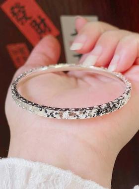 烁银匠高级感正品碎冰冰银手镯