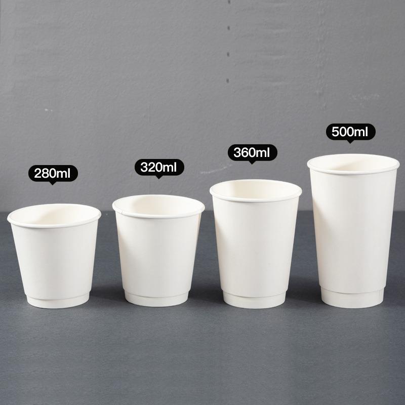 白色双层中空纸杯一次性杯子奶茶咖啡杯全黑色防烫外卖打包热饮杯 - 图2