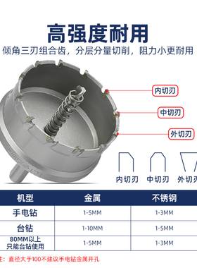 硬质合金金属钻孔器钻头悬吊式天花板75筒灯打孔神器不锈钢木工铝