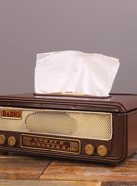美式复古收音机纸巾盒欧式家居餐桌手提箱抽纸盒客厅装饰品摆件