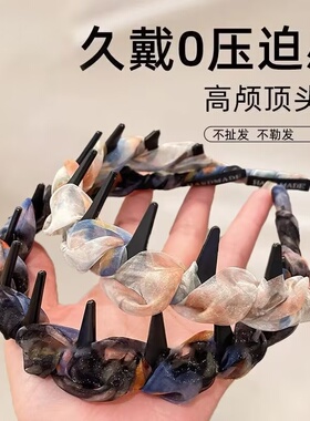 森系碎花渐变彩纱带齿防滑发箍