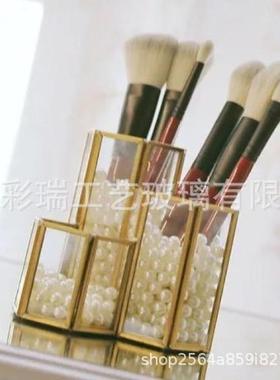 厂家供应几何玻璃花房 六边组合笔筒 美刷筒 办公及学生用笔筒