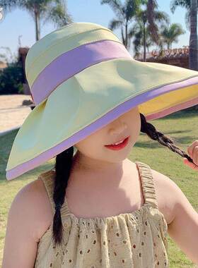 春夏款儿童防晒帽女童太阳帽女款大帽檐帽子防紫外线小女孩遮阳帽