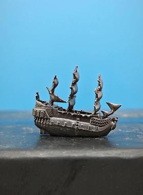 黄铜黑珍珠号加勒比海盗船帆船模型鱼缸造景摆件工艺船微景观装饰