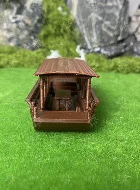 2025新款中式庭院乌篷船鱼缸摆件精致小木船景观装饰品造景小房子