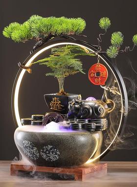 招财流水摆件循环水风水轮生财办公室客厅茶台桌装饰玄关开 业礼