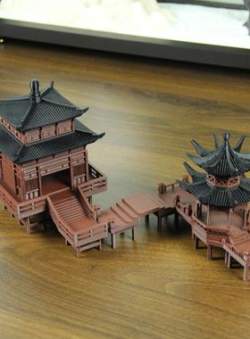 中式建筑亭台楼阁水榭凉亭古楼造景微景观假山水陆缸盆景装饰摆件