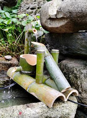 竹震鹿流水摆件水箱鱼池过滤器充氧假山喷泉瀑布创意景观风水运势