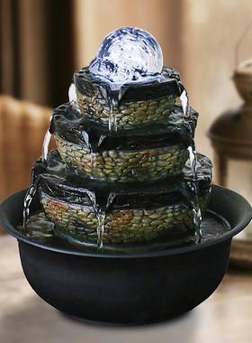 简约假山流水喷泉桌面小摆件乔迁开业送礼品办公桌风水球水景摆设