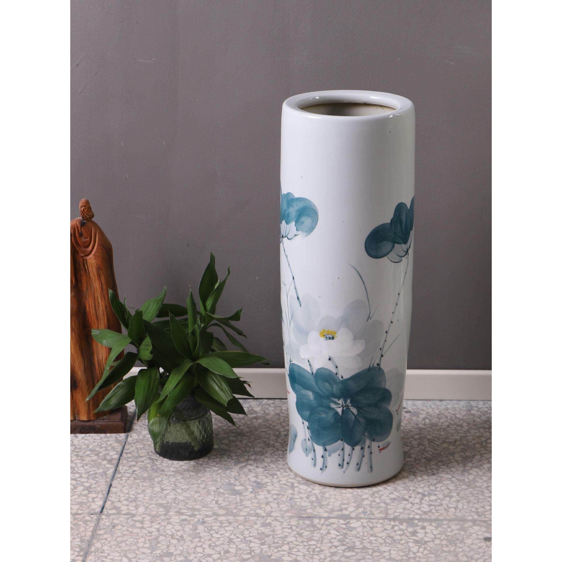 景德镇陶瓷立柱盆手绘荷花鱼艺术落地覆古庭院装饰耐高温洗漱台盆,淘宝优惠券,粉丝福利购,淘宝优惠卷