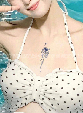 蓝色深海水母彩色纹身贴ins手臂