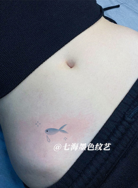 高颜值蓝色小鱼彩色纹身贴防水女