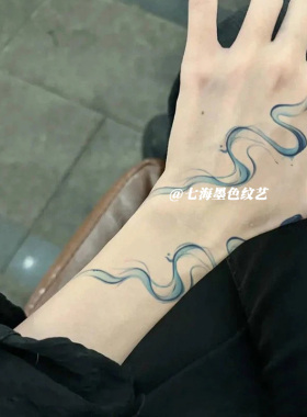 双生青蓝水蛇彩色纹身贴防水持久