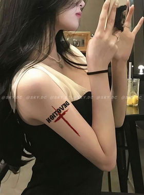 十字架英文字母彩色纹身贴持久